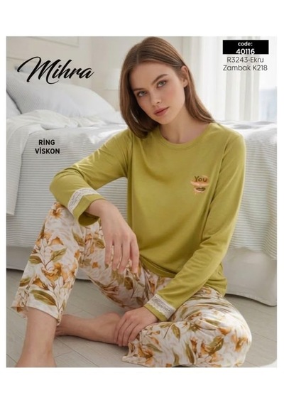 Miressa Kadın Uzun Pijama Takımı Çağla Yeşili