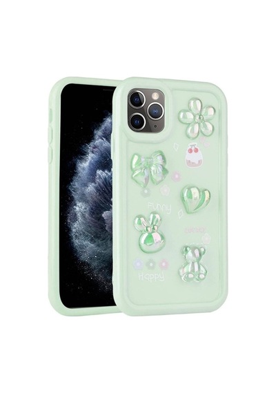 Apple Uyumlu iPhone 11 Pro Max Kılıf Kabartma Figürlü Parlak Zore Toys Silikon Kapak Light Green