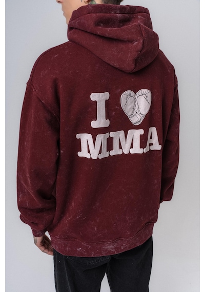 Respire Erkek Mma Baskılı Kapüşonlu Oversize Hoodie Bordo