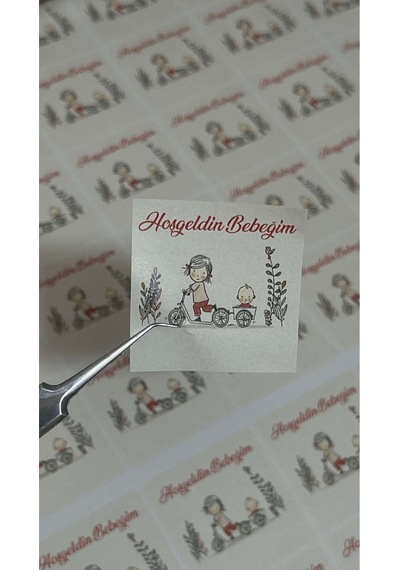 Hoşgeldin Bebeğim Yazılı Yenidoğan Çikolata Etiketi 4 x 4 CM 108 Adet