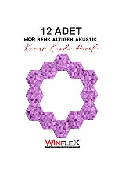 Winflex 12'li Altıgen Akustik Kumaş Panel 17x20 Cm Lila