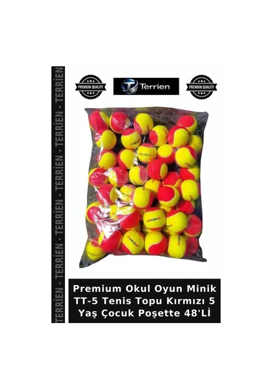 Premium Okul Oyun Minik Tt-5 Tenis Topu Kırmızı 5 Yaş Çocuk Poşette 48'li