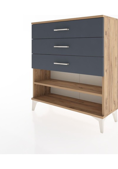 Arges Şifonyer Tek Raflı 3 Çekmeceli 88x30x96 Çam-antrasit Atlas Çam