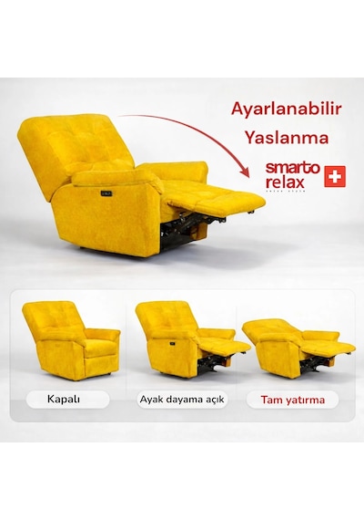 Smarto Relax Porto Comfort Elektrikli Döner Sallanan Tv Koltuğu Kontrol Panel... Sarı