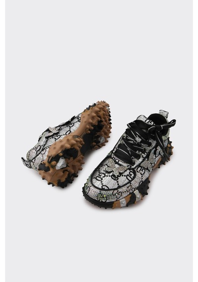 Derinet Taş İşlemeli Comfort Taban Kadın Sneaker Siyah Siyah