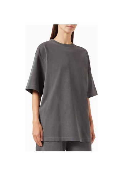 Enandı Garment Dyed Pamuklu Oversize T-shirt, Rahat Ve Vintage Dokunuşlu Koyu Gri