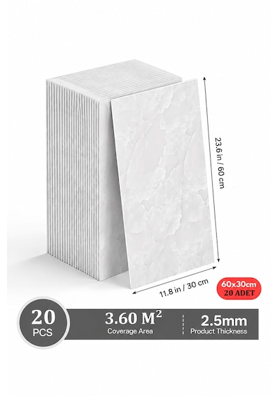 20 Adet 60x30 Pvc Esnek Duvar Paneli Açık Gri