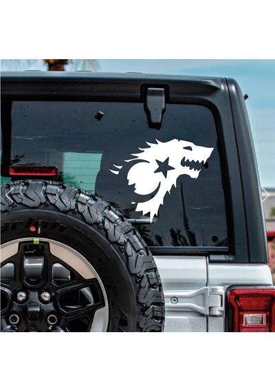 Kurt Ve Ay Yıldız Sticker - Türk Bayrağı Börü Gökbörü Sticker - Araba Oto Motosiklet Karavan Cam Sticker - 00071 30x24 Cm