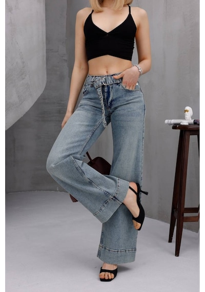 Zdnjeans Kemer Detaylı Palazzo Kot Pantolon Mavi