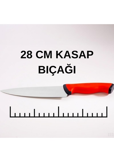 Profesyonel Kasap Bıçağı, Paslanmaz Çelik, Ergonomik Kaymaz Sap, 28 Cm, Şef Bıçağı Çok Renkli