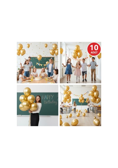 10 Adet Altın Parıltılı Metalik Balonlar Parti & Kutlama Paketi Diğer