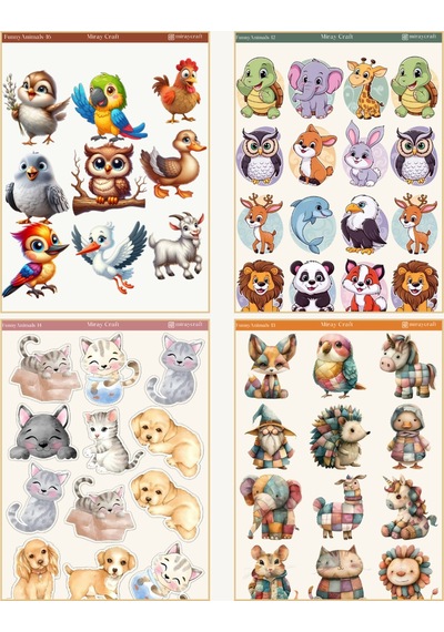 Sevimli Hayvanlar Temalı 8 Sayfa Sticker Seti Journal & Planner 12 17 Cm Diğer