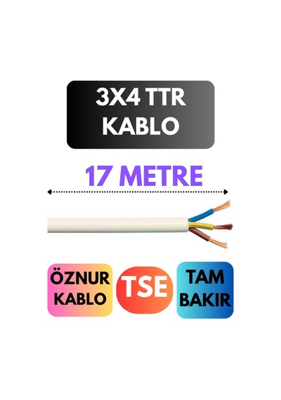 Öznur 3x4 Ttr Kablo Metre Seçenekli Beyaz - 17mt