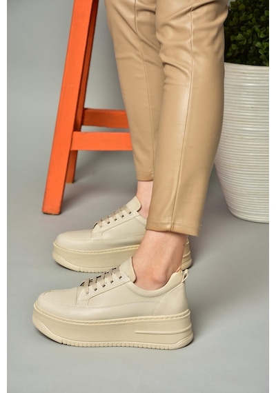 Fox Shoes P274117509 Bej Yüksek Tabanlı Kadın Spor Ayakkabı Sneakers Bej