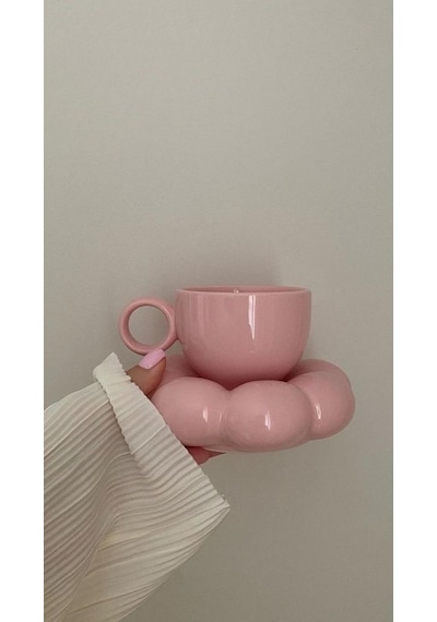 1 Set 2 Parça Bulut Model Kahve Fincanı 90 Ml Türk Kahvesi Fincanı Pembe