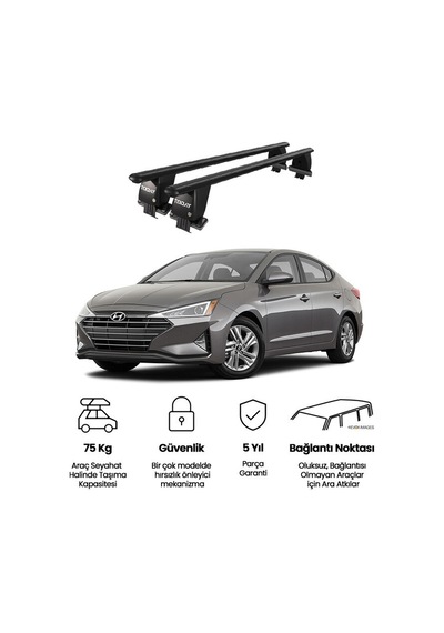 Royal Hyundai Elantra 2016-2020 Uyumlu Siyah Ara Atkı Port Bagaj Tavan Barı
