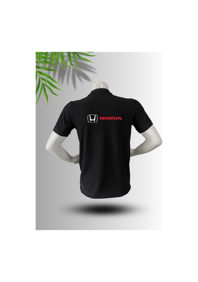 Frooy Honda Logo Baskılı Polo Yaka Pamuklu T-shirt Siyah