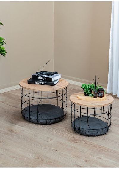 Uykula Modern 2'li Kedi Yuvalı Orta Sehpa Takımı - Antrasit Minderli Dekoratif Yan Sehpa Seti Siyah Uykula Modern 2'li Kedi Yuvalı Orta Sehpa Takımı - Antrasit Minderli Dekoratif Yan Sehpa Seti Siyah