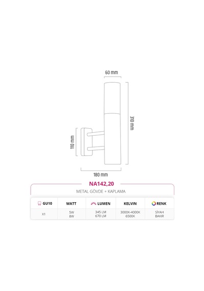 Nevo Tek Yönlü Iç Mekan Aplik Na142,20 Siyah