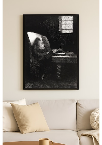 Solitary Night Siyah Ahşap Çerçeveli Poster, Dekoratif Soyut Monokrom Duvar Tablosu