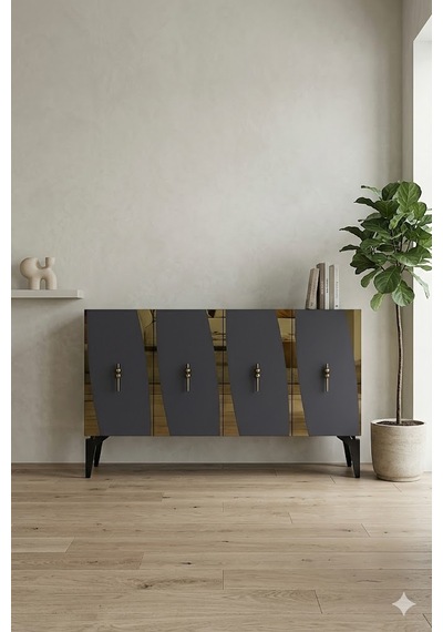 Ka1213ag Elips Konsol Ve Tv Sehpası Antrasit-gold 120cm