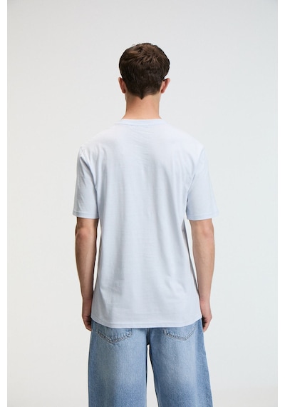 Grımelange SAVOR Erkek Oversize %100 Pamuk Baskılı Yuvarlak Yaka Mavi T-Shirt