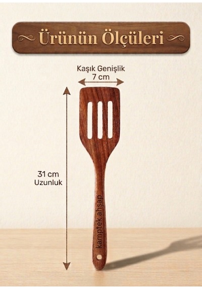 Kamptek Akasya Ahşap Delikli Spatula - Servis Sunum Spatula Isıya Dayanıklı Ve Çizmez Yapı Akasya