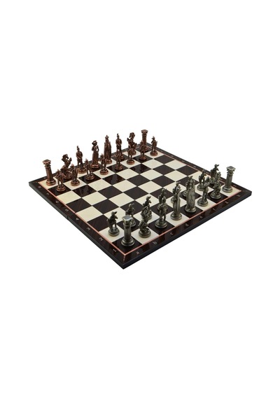 Gifthome Battal Boy Metal İngiliz Satranç Takımı Antik Ve Katlanır Ceviz Desenli Mdf Satranç Tahtası 43x43 Cm.