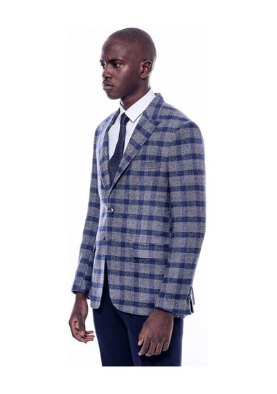 Wessi Ekose Sivri Yaka Slim Fit Mavi Erkek Ceket - Wessi Mavi