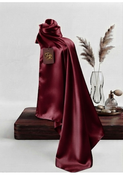 Flora Tekstil Kristal Eşarp Parlak Saten Dokulu Tesettür Abiye Eşarp 95x95 Cm Bordo