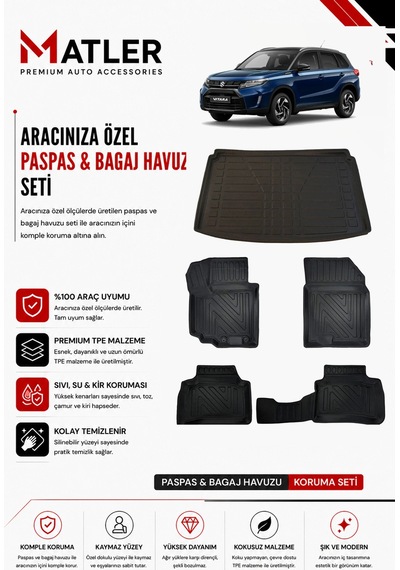 Suzuki Vitara 2018 Model 4d Ekstra Havuzlu Paspas Ve Bagaj Havuzu Set