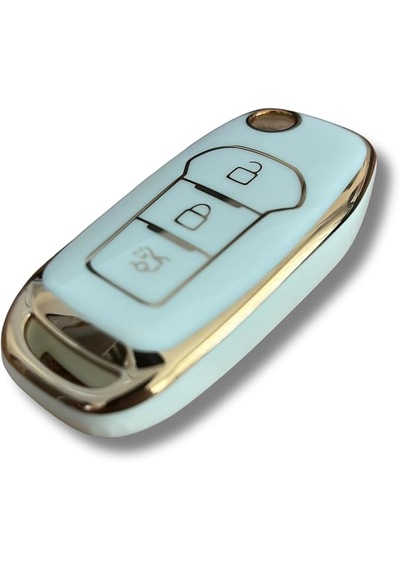 Autohan Keys Ford Ecosport, Focus, Fiesta, Mondeo, Ranger, Puma Uyumlu Sustaıı Anahtar Kılıfı, Nano Beyaz-altın