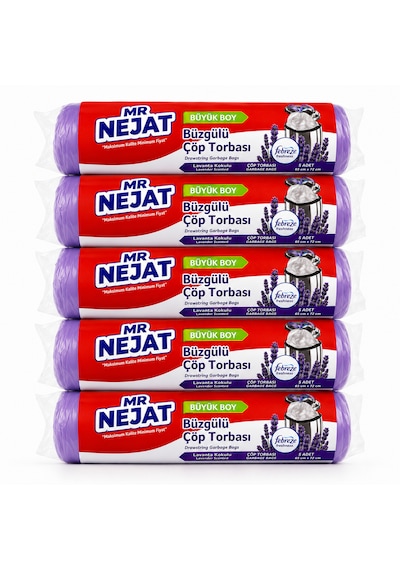 50 Adet Lavanta Kokulu Büzgülü Büyük Boy Çöp Torbası 65x70