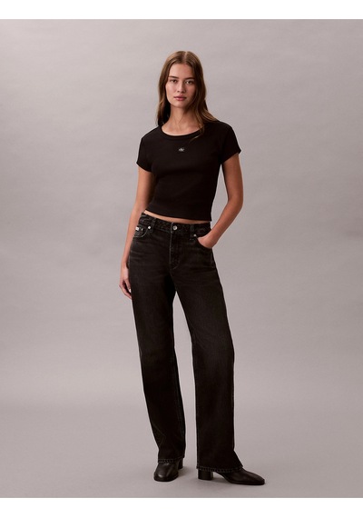 Calvin Klein Kadın Etiketli Fitilli Kısa Siyah Crop Lv047c200g-ub1 Siyah