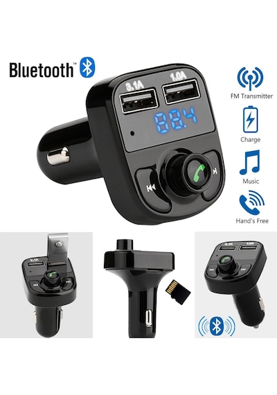 Carx8 Araç Fm Transmitter Bluetooth Çakmaklık Girişli Usb Sd  Kart