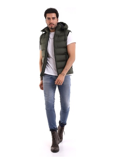 Euromoda Everest Erkek Spor Günlük Silikon Dolgu Çıkartılabilen Fermuarlı Haki