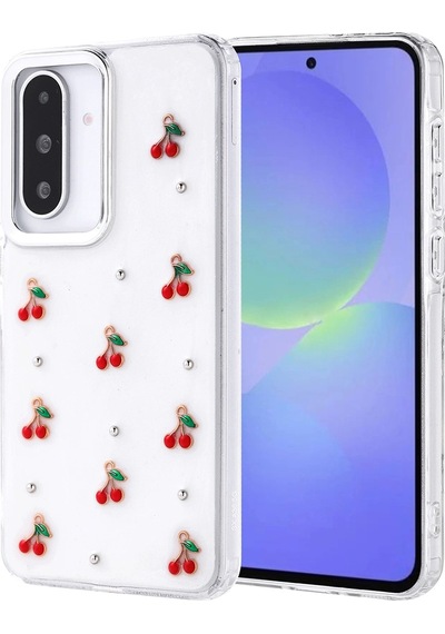 Samsung Uyumlu Galaxy A36 Kılıf Airbag Tasarımlı Simli Şeffaf Zore Kutup Kapak Kiraz