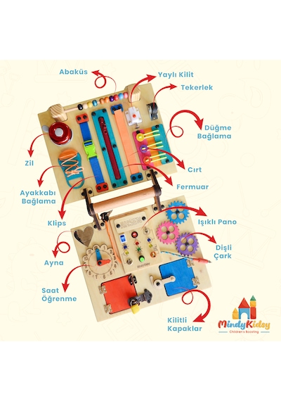 Montessori Aktivite Öğrenme Çantası Eğitici ve Geliştirici Ahşap Oyuncak Panosu Tahtası