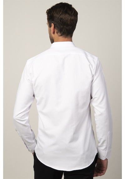 Tudors Modern Fit Uzun Kol Armürlü Kravatlık Erkek Gömlek-26466 Beyaz