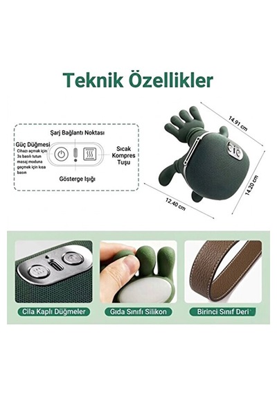 El Hissiyatlı Harika Masaj Aleti & Boyun Omuz Bel Ağrıları Için Birebir & Sabitleme Kemerli Isıtmalı Şarjlı Düz Renkli