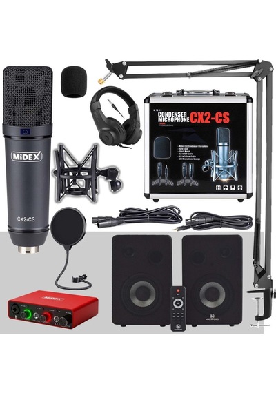 Midex Exclusive Paket-5 Stüdyo Ekipmanları Seti Monitör Mikrofon Ses Kartı Kulaklık