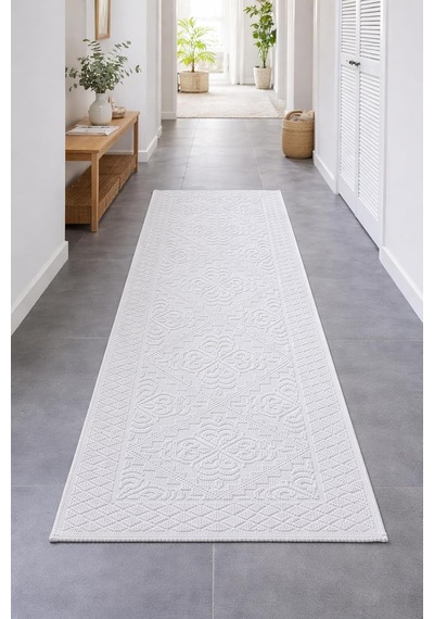 Julio%100 Doğal Pamuklu Dokuma Kilim Yolluk 55x155 Cm Açık Gri - Siyah