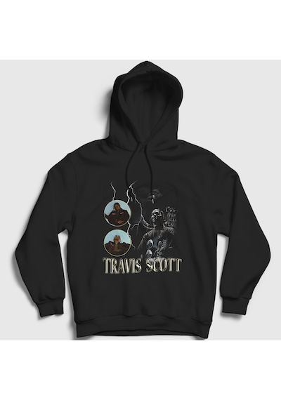 Presmono Unisex Loop Astroworld Travis Scott Kapüşonlu Sweatshirt Siyah