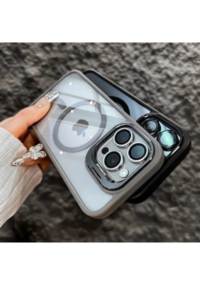 İphone 16 Pro Max Uyumlu Kılıf Klon Stantlı + Lens Korumalı Magsafe Telefon Kılıfı Açık Mavi
