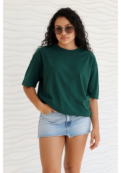 Benroma Düz Oversize Unisex Tişört Ycb5 Yeşil