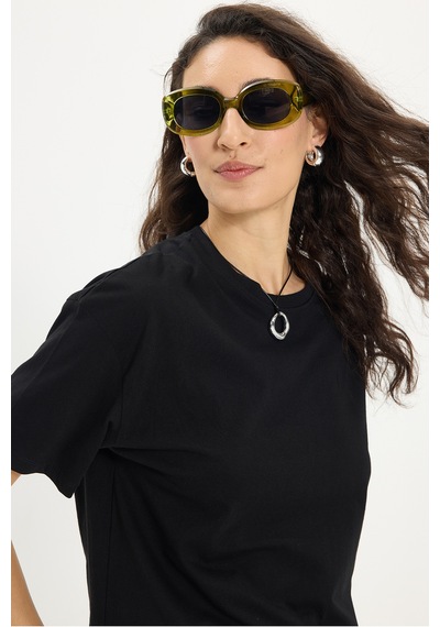 Tudors Kadın Slim Fit Dar Kesim Pamuk Kısa Kollu Bisiklet Yaka Siyah Tişört-50470 L