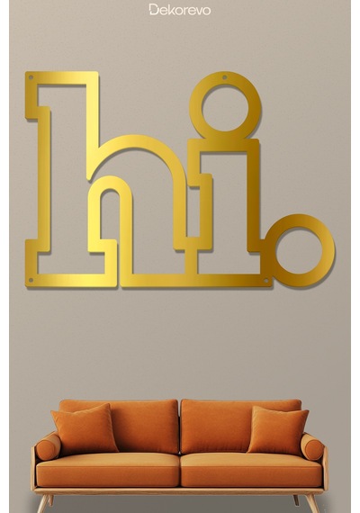 Hi Yazı Metal Duvar Tablosu - Metal Duvar Sanatı - Altın - 21 X 30 Cm