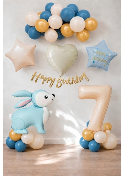 Mavi Tavşan Temalı 7 Yaş Doğum Günü Balon Seti