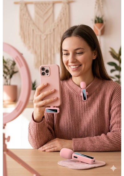 Mivessa Kablosuz Pembe Yaka Mikrofonu 2'li Lightning Uyumlu Telefon Canlı Yayın Röportaj Kayıt