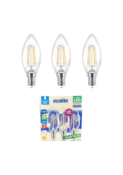 Ecolite 4w Led Filament Mum Ampul, E14 Duy, 6500k Beyaz Işık, 470 Lümen, Şeffaf Cam, Akkor Görünümlü Dekoratif L Diğer